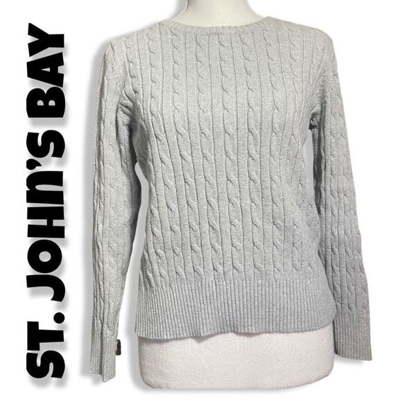 ST. JOHN’S BAY Light Gray, Cable Knit, Crewneck Sweatshirt, Size M - Picture 1 of 7